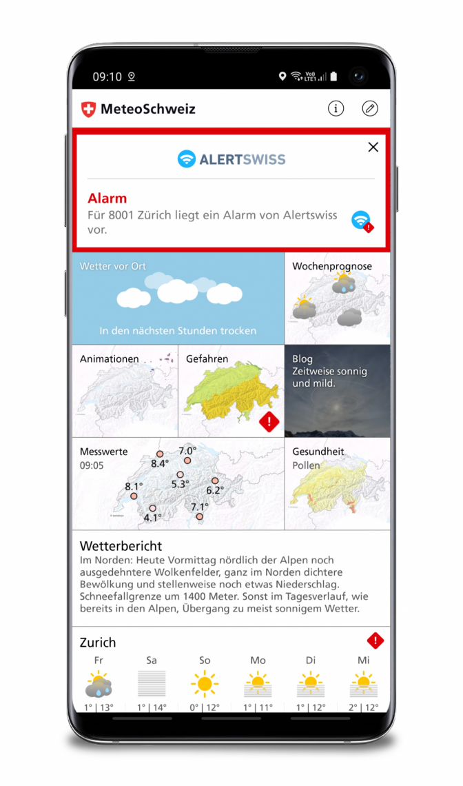 Die MeteoSwiss App verbreitet neu Alertswiss-Alarme ...